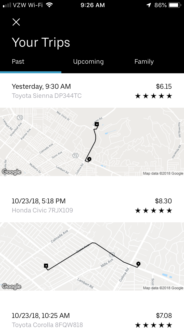 Uber Post - My Trips